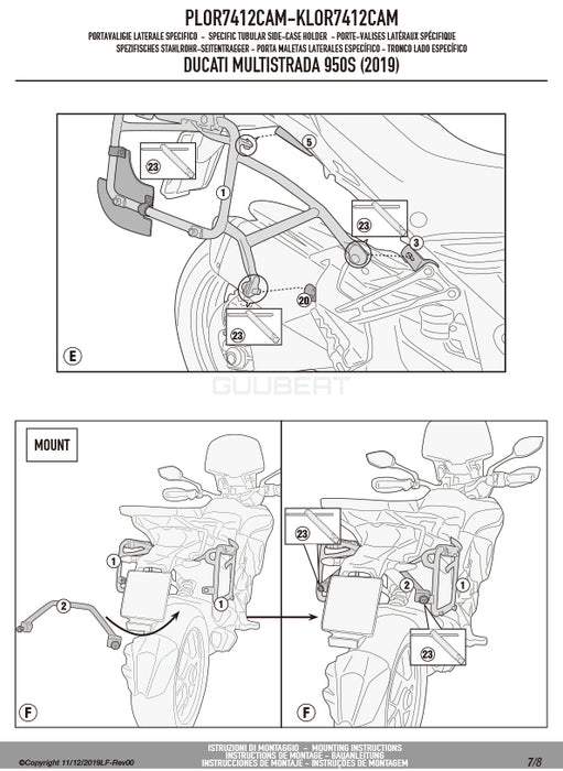 GIVI PLOR7412CAM サイドケースホルダー ラピッドリリース機能付き TREKKER OUTBACK MONOKEY CAM-SIDE用 PL ONE-FIT／DUCATI ムルティストラーダ 1260 ENDURO / DUCATI ムルティストラーダ 950 S専用