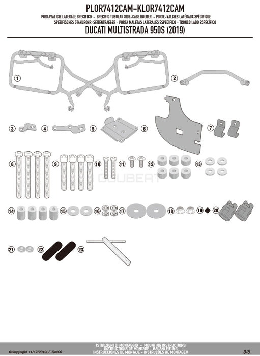 GIVI PLOR7412CAM サイドケースホルダー ラピッドリリース機能付き TREKKER OUTBACK MONOKEY CAM-SIDE用 PL ONE-FIT／DUCATI ムルティストラーダ 1260 ENDURO / DUCATI ムルティストラーダ 950 S専用