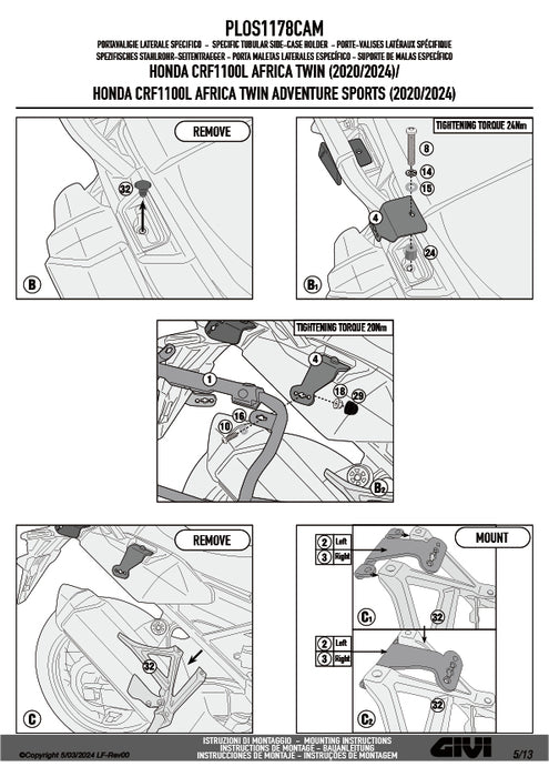 GIVI PLOS1178CAM サイドケースホルダー TREKKER OUTBACK EVO用 PL ONE-FIT CAM-SIDE／HONDA CRF1100L アフリカツインADVSPORTS / HONDA CRF1100L アフリカツインADVSPORTS / HONDA CRF1100L アフリカツイン / HONDA CRF1100L アフリカツイン専用