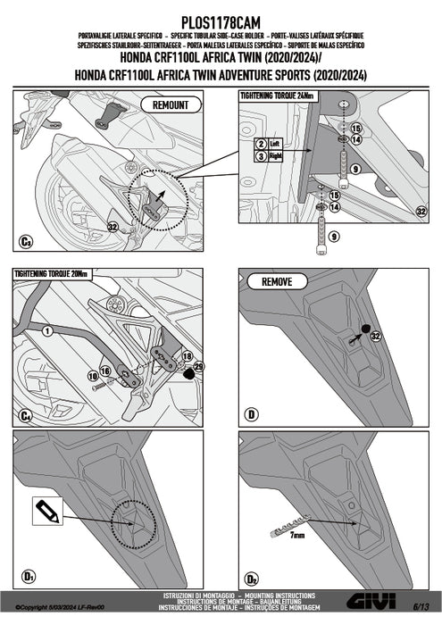 GIVI PLOS1178CAM サイドケースホルダー TREKKER OUTBACK EVO用 PL ONE-FIT CAM-SIDE／HONDA CRF1100L アフリカツインADVSPORTS / HONDA CRF1100L アフリカツインADVSPORTS / HONDA CRF1100L アフリカツイン / HONDA CRF1100L アフリカツイン専用