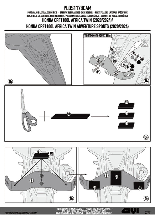 GIVI PLOS1178CAM サイドケースホルダー TREKKER OUTBACK EVO用 PL ONE-FIT CAM-SIDE／HONDA CRF1100L アフリカツインADVSPORTS / HONDA CRF1100L アフリカツインADVSPORTS / HONDA CRF1100L アフリカツイン / HONDA CRF1100L アフリカツイン専用