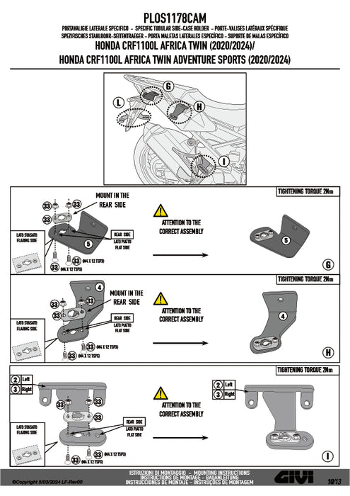 GIVI PLOS1178CAM サイドケースホルダー TREKKER OUTBACK EVO用 PL ONE-FIT CAM-SIDE／HONDA CRF1100L アフリカツインADVSPORTS / HONDA CRF1100L アフリカツインADVSPORTS / HONDA CRF1100L アフリカツイン / HONDA CRF1100L アフリカツイン専用