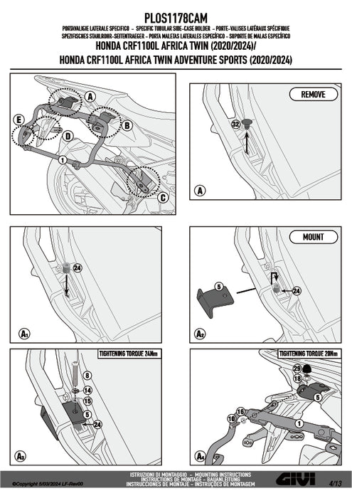 GIVI PLOS1178CAM サイドケースホルダー TREKKER OUTBACK EVO用 PL ONE-FIT CAM-SIDE／HONDA CRF1100L アフリカツインADVSPORTS / HONDA CRF1100L アフリカツインADVSPORTS / HONDA CRF1100L アフリカツイン / HONDA CRF1100L アフリカツイン専用