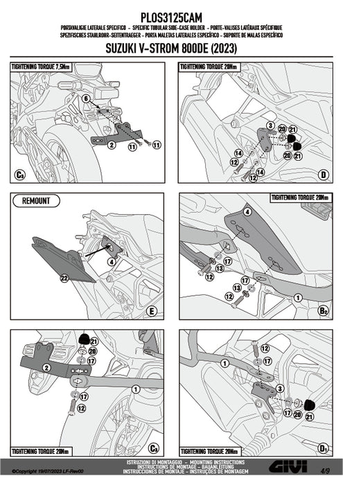 GIVI PLOS3125CAM サイドケースホルダー TREKKER OUTBACK EVO用 PL ONE-FIT CAM-SIDE／SUZUKI V-STROM 800SE / SUZUKI V-STROM 800DE専用