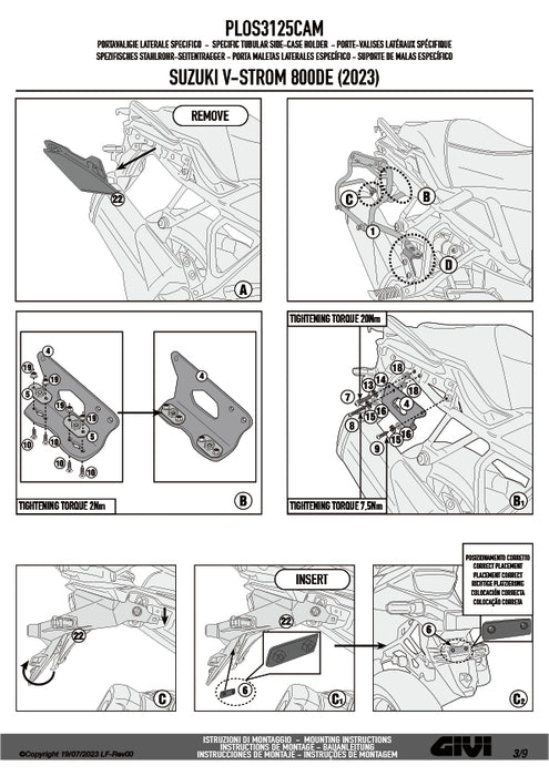 GIVI PLOS3125CAM サイドケースホルダー TREKKER OUTBACK EVO用 PL ONE-FIT CAM-SIDE／SUZUKI V-STROM 800SE / SUZUKI V-STROM 800DE専用