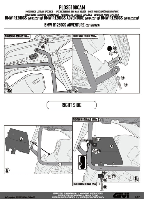 GIVI PLOS5108CAM サイドケースホルダー TREKKER OUTBACK EVO用 PL ONE-FIT CAM-SIDE／BMW R 1250 GS ADVENTURE / BMW R 1250 GS / BMW R 1200 GS / BMW R 1200 GS ADVENTURE専用