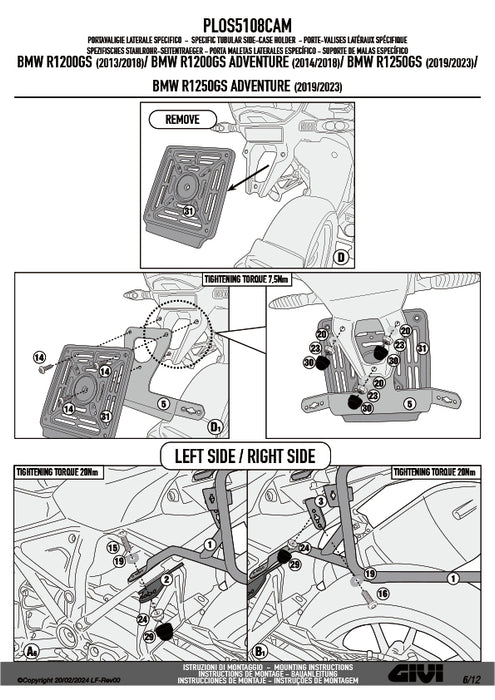 GIVI PLOS5108CAM サイドケースホルダー TREKKER OUTBACK EVO用 PL ONE-FIT CAM-SIDE／BMW R 1250 GS ADVENTURE / BMW R 1250 GS / BMW R 1200 GS / BMW R 1200 GS ADVENTURE専用