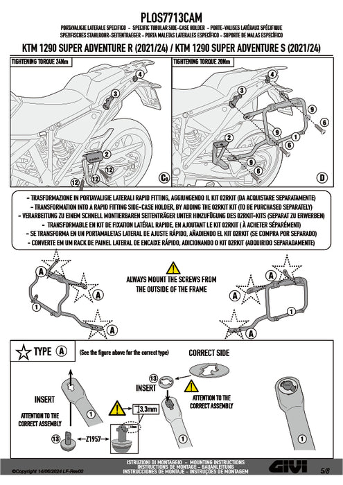 GIVI PLOS7713CAM サイドケースホルダー TREKKER OUTBACK EVO用 PL ONE-FIT CAM-SIDE／KTM 1290 スーパーアドベンチャー S / KTM 1290 スーパーアドベンチャー R専用