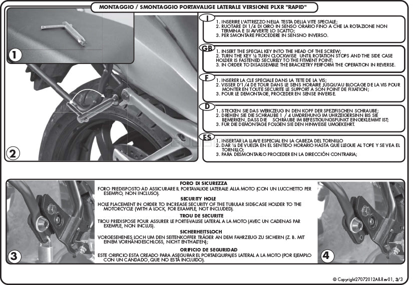 GIVI PLR5103 サイドケースホルダー MONOKEY ( モノキー ) 用 ラピッドリリース機能付き／BMW F 700 GS / BMW F 800 GS / BMW F 650 GS専用