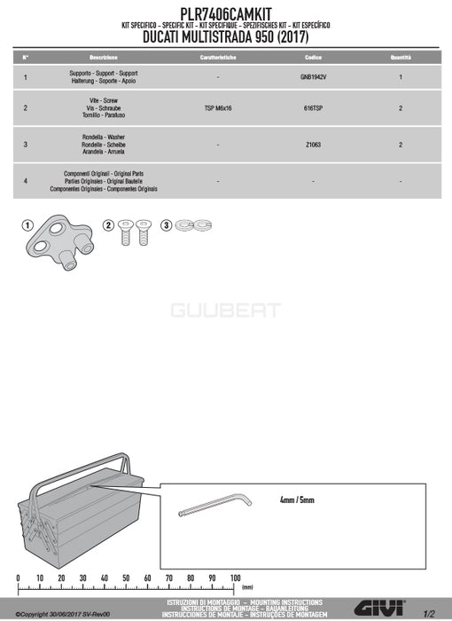 GIVI PLR7406CAMKIT 取付キット サイドケースホルダー用 ／ DUCATI ムルティストラーダ 950専用