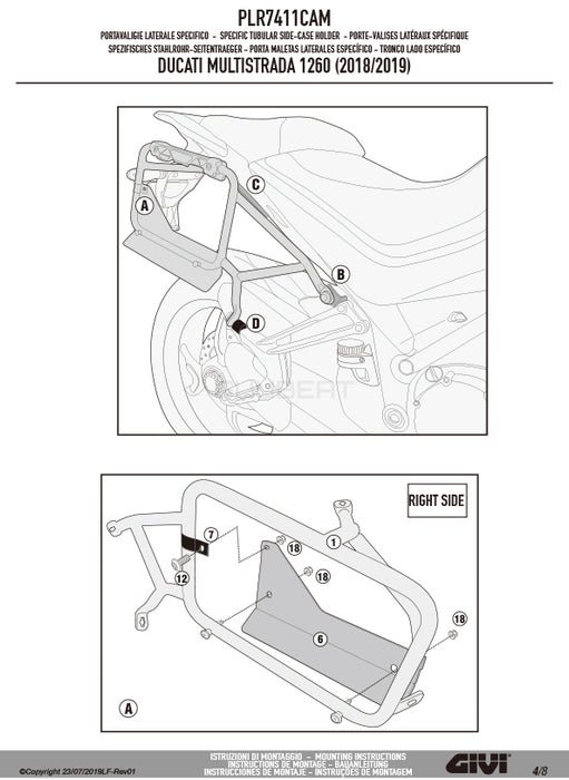 GIVI PLR7411CAM サイドケースホルダー ラピッドリリース機能付き TREKKER OUTBACK MONOKEY CAM-SIDE用 ／ DUCATI ムルティストラーダ 1260専用