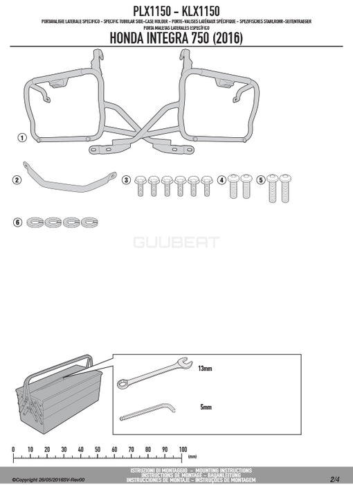 GIVI PLX1150 サイドケースホルダー MONOKEY SIDE ( モノキーサイド ) V37 / V35 用／HONDA インテグラ専用