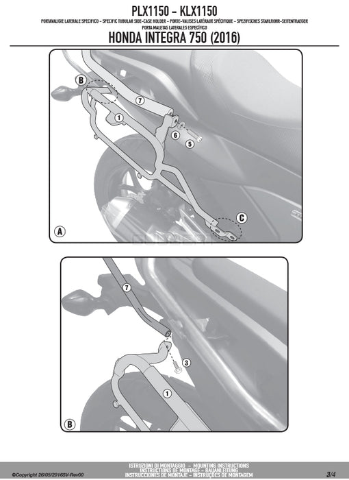 GIVI PLX1150 サイドケースホルダー MONOKEY SIDE ( モノキーサイド ) V37 / V35 用／HONDA インテグラ専用