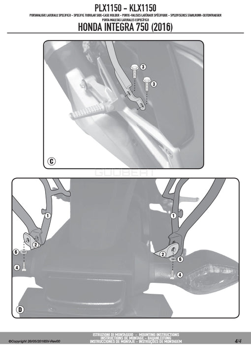 GIVI PLX1150 サイドケースホルダー MONOKEY SIDE ( モノキーサイド ) V37 / V35 用／HONDA インテグラ専用