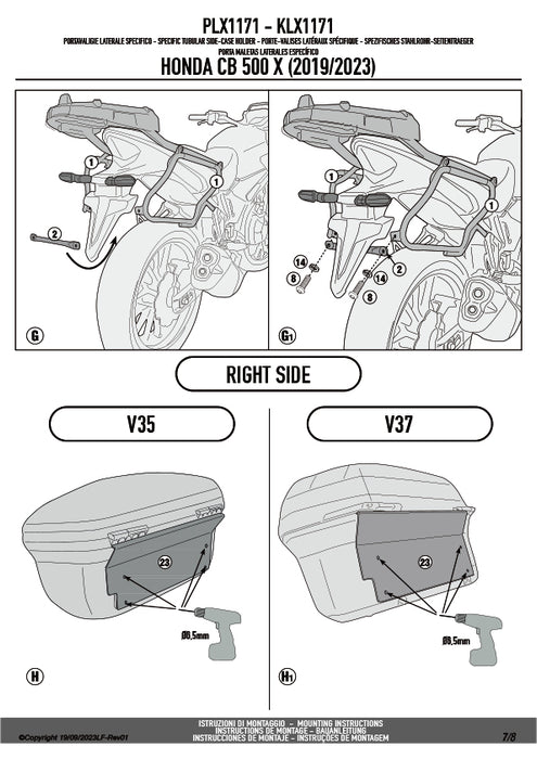 GIVI PLX1171 サイドケースホルダー MONOKEY SIDE（モノキーサイド）V37 / V35用｜HONDA CB500X / NX 500 / 400X / NX 400 対応