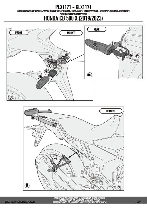GIVI PLX1171 サイドケースホルダー MONOKEY SIDE（モノキーサイド）V37 / V35用｜HONDA CB500X / NX 500 / 400X / NX 400 対応
