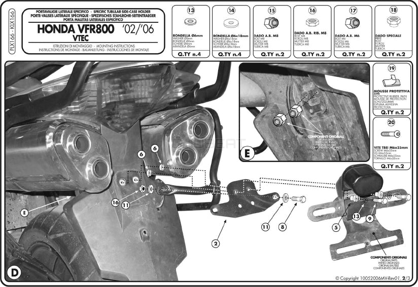 GIVI PLX166 サイドケースホルダー MONOKEY SIDE ( モノキーサイド ) V37 / V35 用／HONDA VFR800 VTEC専用