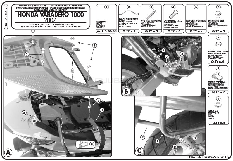 GIVI PLX177 サイドケースホルダー MONOKEY SIDE ( モノキーサイド ) V37 / V35 用／HONDA XL1000V バラデロ専用