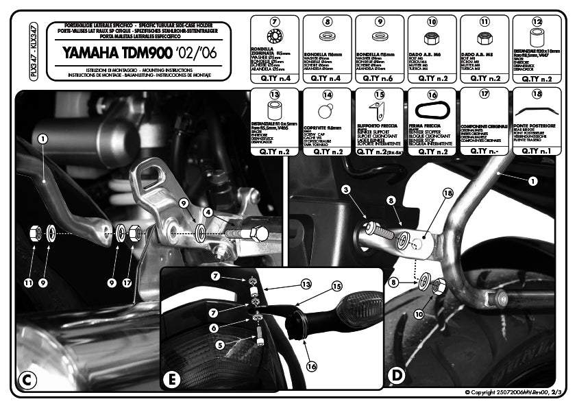 GIVI PLX347 サイドケースホルダー MONOKEY SIDE（モノキーサイド）V35用｜YAMAHA TDM 900 対応