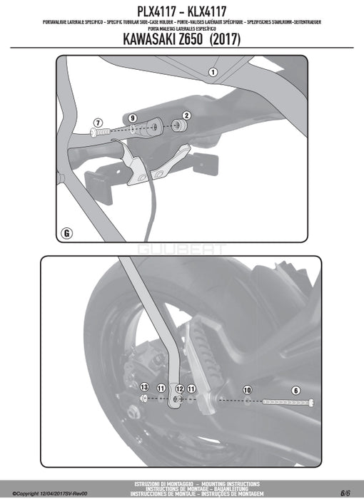 GIVI PLX4117 サイドケースホルダー MONOKEY SIDE ( モノキーサイド ) V37 / V35 用／KAWASAKI Z 650 / KAWASAKI Z 650専用