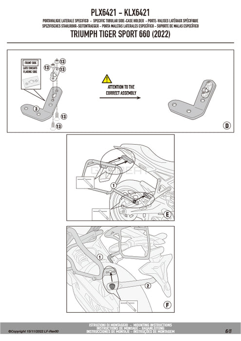 GIVI PLX6421 サイドケースホルダー MONOKEY SIDE ( モノキーサイド ) V37 / V35 用／TRIUMPH タイガースポーツ 660専用