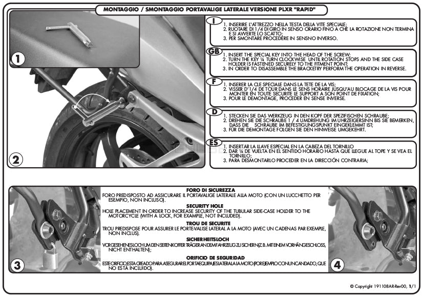 GIVI PLXR174 サイドケースホルダー MONOKEY SIDE ( モノキーサイド ) V37 / V35 用 ラピッドリリース機能付き／HONDA CBF1000 / ABS / HONDA CBF500 / HONDA CBF600N / HONDA CBF600S専用