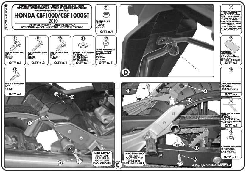 GIVI PLXR208 サイドケースホルダー MONOKEY SIDE ( モノキーサイド ) V37 / V35 用 ラピッドリリース機能付き／HONDA CBF1000 / HONDA CBF1000ST専用