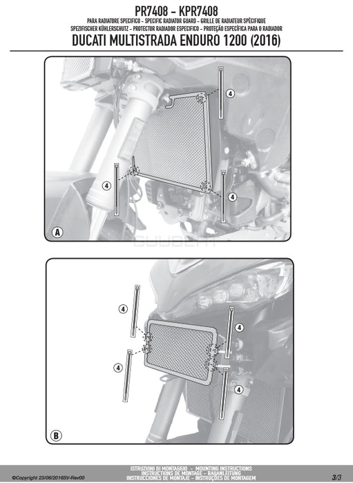 GIVI PR7408 ラジエーターガード コアガード ステンレス製  ブラック／DUCATI ムルティストラーダ 1260 ENDURO / DUCATI ムルティストラーダ 1260 / DUCATI ムルティストラーダ 1200 ENDURO / DUCATI ムルティストラーダ 950 S / DUCATI ムルティストラーダ 950専用