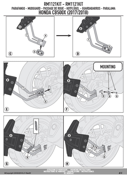 GIVI RM1121KIT スプラッシュガード マッドガード 取付ステー／HONDA 400X / HONDA CB500X専用