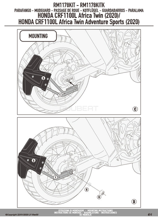 GIVI RM1178KIT スプラッシュガード マッドガード 取付ステー／HONDA CRF1100L アフリカツインADVSPORTS / HONDA CRF1100L アフリカツインADVSPORTS / HONDA CRF1100L アフリカツイン / HONDA CRF1100L アフリカツイン専用