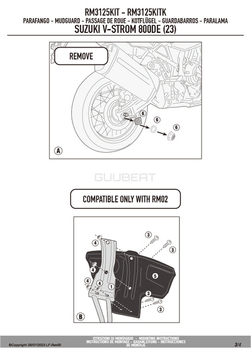 GIVI RM3125KIT スプラッシュガード マッドガード 取付ステー／SUZUKI GSX-8S / SUZUKI V-STROM 800DE専用