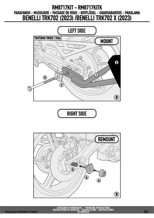 GIVI RM8717KIT スプラッシュガード マッドガード 取付ステー／BENELLI TRK 702 / BENELLI TRK 702 X専用