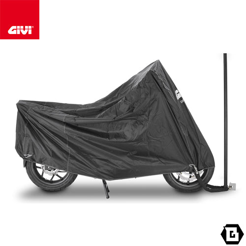 GIVI S203L 防水バイクカバー Lサイズ 高さ125-100 cm x 横205 cm x 幅70-95 cm ブラック / シルバーロゴ