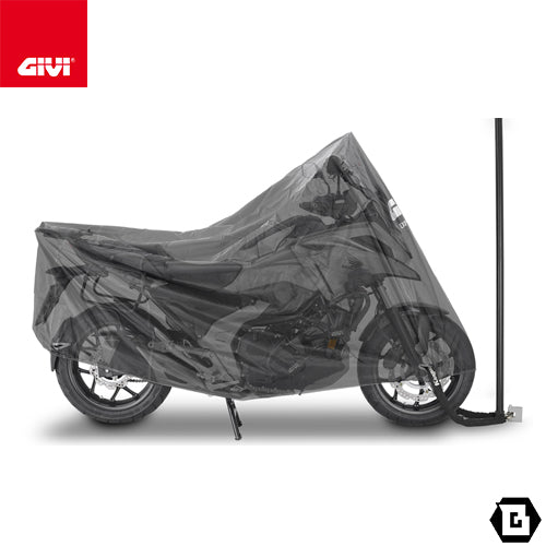 GIVI S203L 防水バイクカバー Lサイズ 高さ125-100 cm x 横205 cm x 幅70-95 cm ブラック / シルバーロゴ