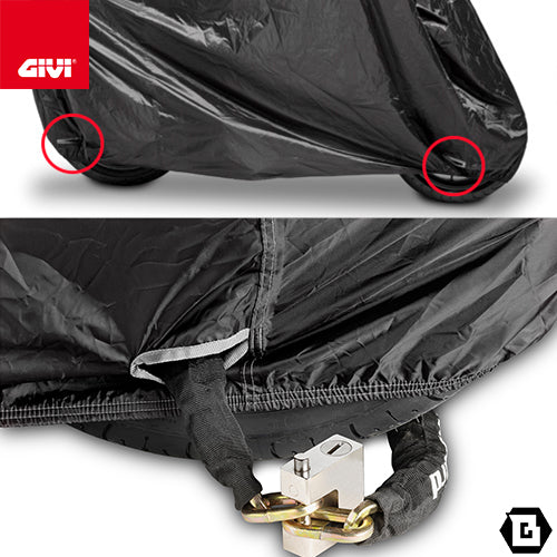 GIVI S203XL 防水バイクカバー XLサイズ 高さ125-110 cm x 横238 cm x 幅70-95cm ブラック / シルバーロゴ