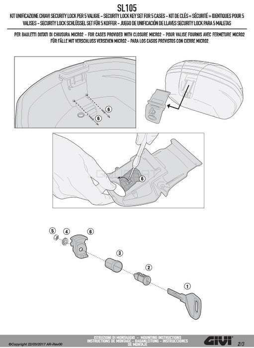 GIVI SL105 キーシリンダー スペアキー セイムナンバー トップケース・サイドケース用