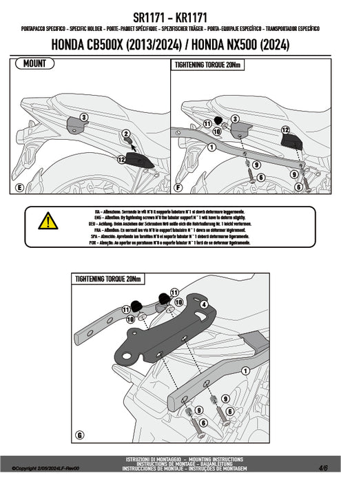 GIVI SR1171 キャリア スペシャルリアラック トップケース用（MONOKEY / MONOLOCKベース別売）｜HONDA CB500X / NX 500 E-CLUTCH / NX 500 / 400X  対応