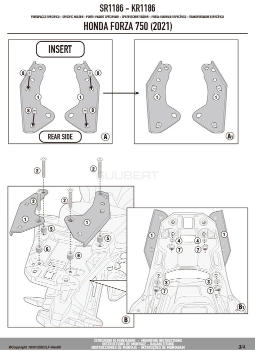 GIVI SR1186 キャリア スペシャルリアラック トップケース用 ／ HONDA X-ADV / HONDA フォルツァ750専用