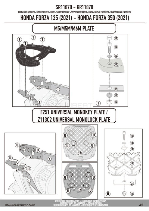 GIVI SR1187B キャリア スペシャルリアラック トップケース用／HONDA フォルツァ350 / HONDA フォルツァ250 / HONDA フォルツァ125専用