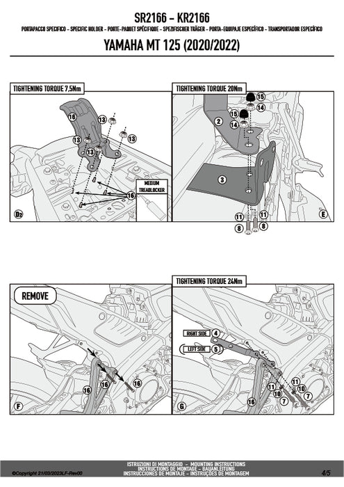 GIVI SR2166 キャリア スペシャルリアラック トップケース用（MONOLOCKベース別売）｜YAMAHA MT-125 対応