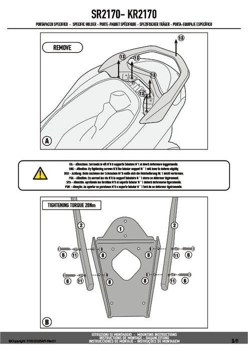 GIVI SR2170 キャリア スペシャルリアラック トップケース用（MONOLOCKベース別売）｜YAMAHA NMAX 125 対応
