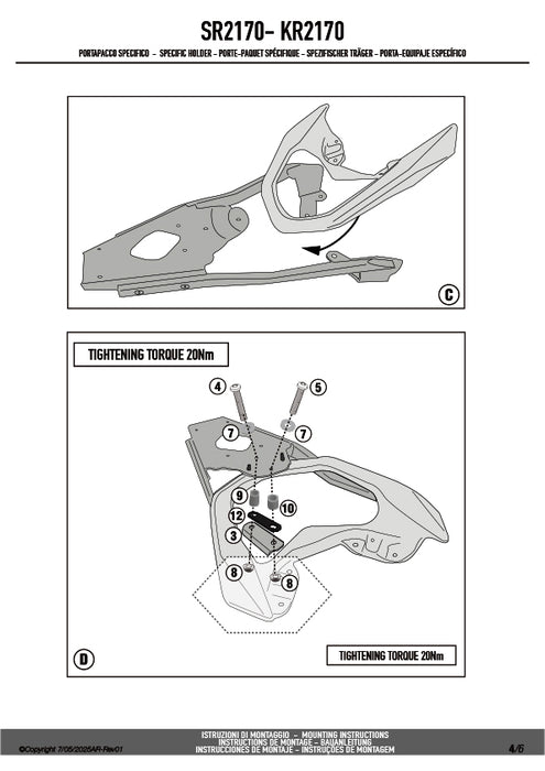 GIVI SR2170 キャリア スペシャルリアラック トップケース用（MONOLOCKベース別売）｜YAMAHA NMAX 125 対応