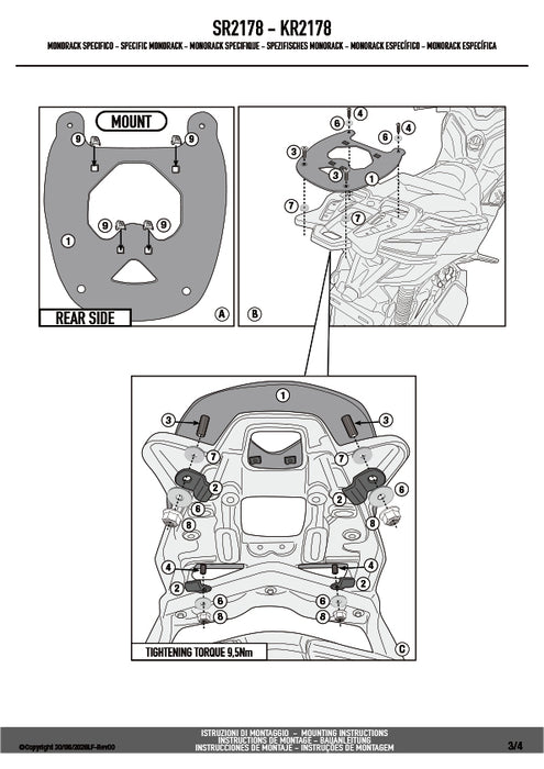 GIVI SR2178 キャリア スペシャルリアラック トップケース用（MONOKEY / MONOLOCKベース別売）｜YAMAHA XMAX 300 TECH MAX / XMAX 300 / XMAX 250 対応