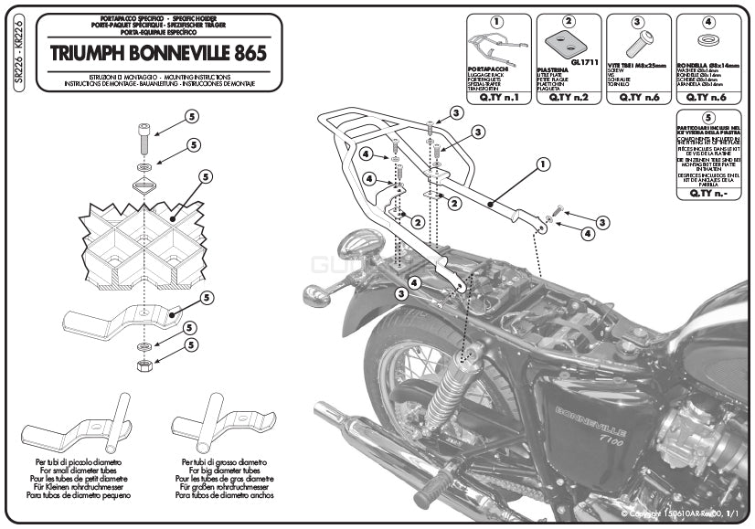 GIVI SR226 キャリア スペシャルリアラック トップケース用 ／ TRIUMPH ボンネビル 865専用