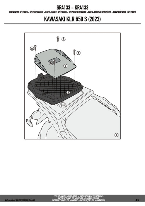 GIVI SR4133 キャリア スペシャルリアラック トップケース用／KAWASAKI KLR 650 S / KAWASAKI KLR 650専用