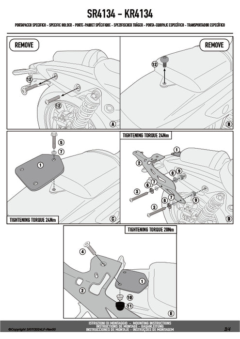 GIVI SR4134 キャリア スペシャルリアラック トップケース用（MONOKEY / MONOLOCKベース別売）｜KAWASAKI エリミネーター 500 / エリミネーター 400 対応
