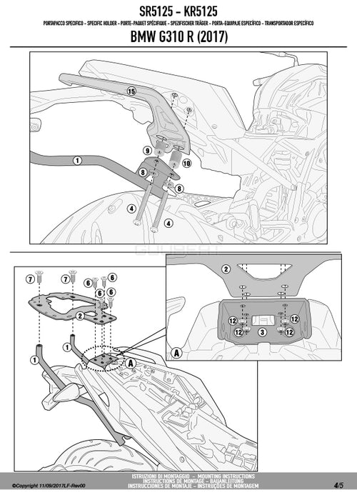 GIVI SR5125 キャリア スペシャルリアラック トップケース用／BMW G 310 R専用