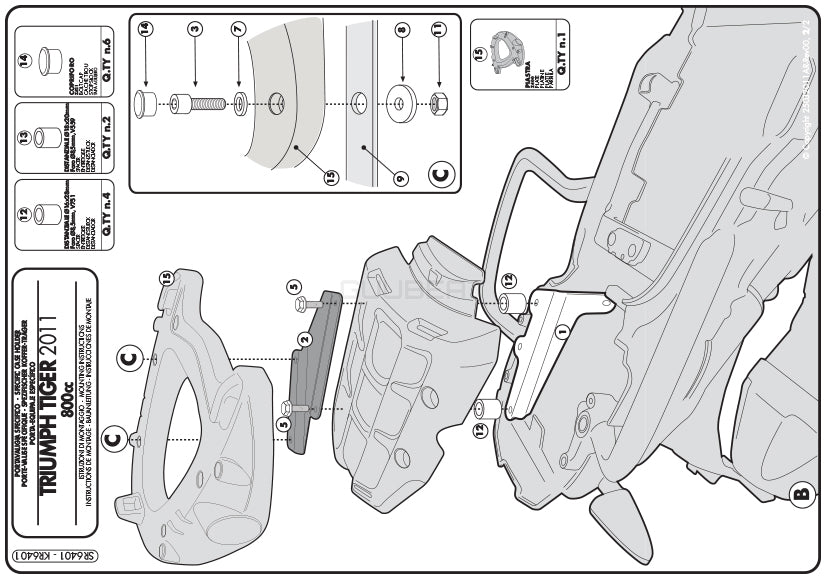 GIVI SR6401 キャリア スペシャルリアラック トップケース用／TRIUMPH タイガー 800 XC / TRIUMPH タイガー 800 XR専用
