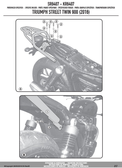 GIVI SR6407 キャリア スペシャルリアラック トップケース用／TRIUMPH ストリートツイン 900専用