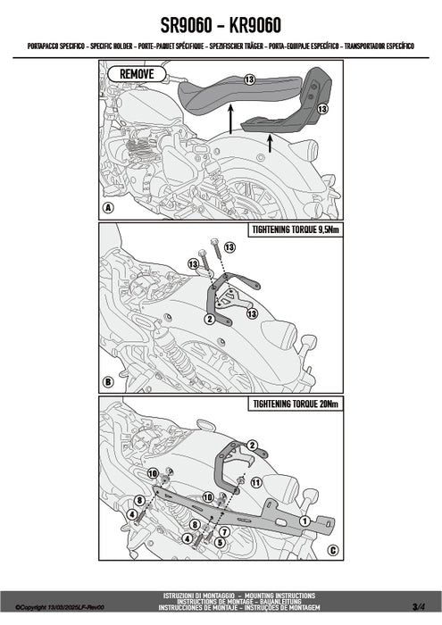 GIVI SR9060 キャリア スペシャルリアラック トップケース用（MONOKEY / MONOLOCKベース別売）｜ROYAL ENFIELD スーパーメテオ 650 対応